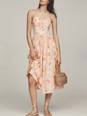 Hutch Iris Strapless Floral Midi Dress Bow Pockets Cotton Size 8 NWT